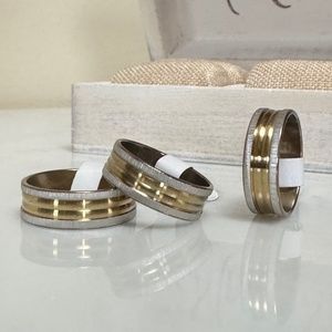 Stainless Steel Two-Tone Wedding Ring Brushed Grooved Men's Women's Size 9.75